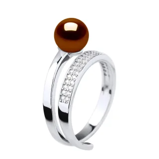 Bague Jonc Ajustable Perle d'Eau Douce Ronde 7-8 mm Chocolat Joaillerie Argent 925
