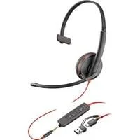 Poly Blackwire 3215 Monaural USB-C-Headset + 3,5 mm-Stecker + USB-C/A-Adapter schwarz