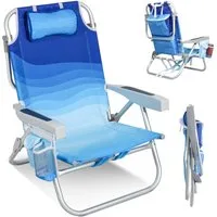HOMECALL Klappstuhl Strandstuhl Leicht Klappbar Camping, 5-fach verstellbare Rückenlehne (Bis150KG Aluminiumrahmen, groBe Kuhitasche und Aufbewahrungstasche, 1 St), Seitentaschen, Kopfstütze, Schultergurten, Handtuchhalter