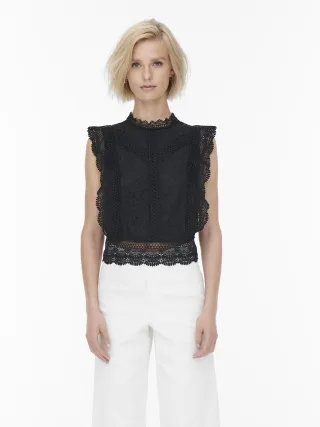ONLY - ONLKARO S/L LACE TOP NOOS WVN Black - Gr. - XS