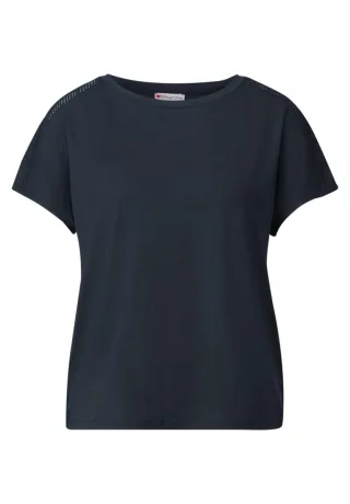 Street One - Jersey-Shirt mit Mesh-Detail blau - Gr. - 36