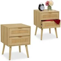 relaxdays Nachttisch im Rattan Design 2 Schublade (2-St), 2er Pack