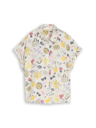 Tom Tailor - Loose Fit Bluse mit Leinenanteil summerly lemon print - Gr. - 40