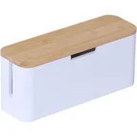 relaxdays Kabelbox aus Bambus, Natur-Weiß