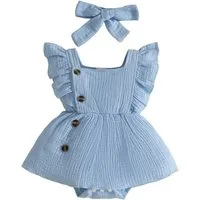 Lapastyle Strampler Babykleidung für Mädchen, ärmelloser strampler mit Rüschen, Stirnband (Set, 2-tlg) Lässige Sommerkleidung in Unifarben, Krabbelkleidung für Neugeborene