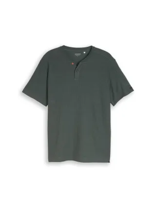 Tom Tailor - Henley T-Shirt mit Waffelstruktur darkest olive - Gr. - L
