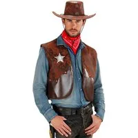 Widmann S.r.l. Kostüm Cowboy Weste für Herren mit Sheriffstern, Braun