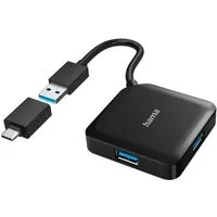 Hama USB-C Multiport Adapter Set 2 in1, USB-C, USB-A, USB 3.2 Gen1, schwarz USB-Adapter USB-C zu USB Typ A, 15 cm