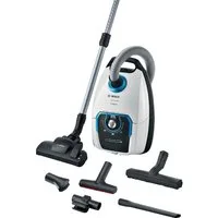 BOSCH Bodenstaubsauger Serie 8 ProSilence BGB75XSIL, Hygiene-Filter, 10 Jahre Motorgarantie, 650 W, mit Beutel, Hartbodendüse, XXL-Polsterdüse, langes Kabel, leise, weiß
