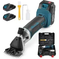 XERSEK Hundeschermaschine Schermaschine für Schafe & Hunde, 500W Schafschermaschine Schafschere, inkl.2 Akkus, 2 Klingen, Bürste, 2400 U/min, 6-stufig einstellbar, Leicht Kabellose Schermaschine Schafe Set Kompatibel mit Makita Akku