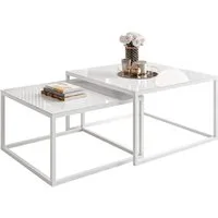 Lookway Couchtisch YOSHI GLASS 2in1 mit schwarzem und weißem Gestell (2er-Set), Breite: 70 cm und 60 cm