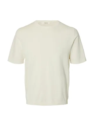 selected men - SLMTORINO SS KNIT CREW NECK NOOS Egret - Gr. - S