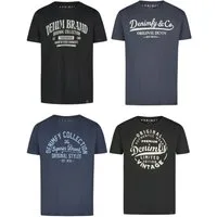 DENIMFY T-Shirt Herren Printshirt DFNuri Regular Fit (Vorteilspack, 4-tlg) Kurzarm Tee Shirt mit Rundhalsausschnitt aus 100% Baumwolle