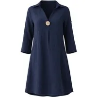 WENOR Tunikakleid Damen Musselin Bluse Sommerkleid V-Ausschnitt