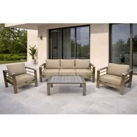 DEGAMO Loungeset CANNES, Armlehnen grau, (2x Sessel, 1x Sofa 207cm, 1x Tisch 106x60cm), Aluminium gebürstet, Kunstholz grau, wetterfest
