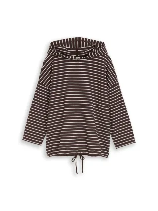 Tom Tailor - Hoodie Langarmshirt mit Kordelzug java dark brown white stripe - Gr. - XXXL
