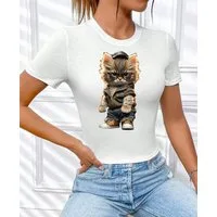 RMK Print-Shirt Damen Shirt kurzarm Rundhalsshirt coolen "Lederjacke Teddy Bär" aus Baumwolle