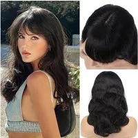 LuxusKollektion Echthaarperücke Perücke Echthaar brasilianisch 35 cm Pony Damen Top lace-35 cm