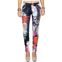 Cipo & Baxx Bikerjeans Damen Slim Fit Hose BA-WD399 mit Nieten Prints im Auffälligen Design