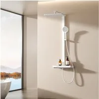 EMKE Duschsystem DuschsäuleSet mit 40cm Thermostat Ablage Regendusche und Kopfbrause, Höhe 110 cm, 4 Strahlart(en), mit Brausegarnitur und Kopfbrause, 36cmx24cm Kopfbraus