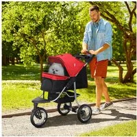 PawHut Hundebuggy Katzenbuggy mit Netzfenstern Getränkbehalter Katzenwagen, (klappbar Hundewagen, 1-tlg), für Hunde & Katzen bis 10 kg, Rot
