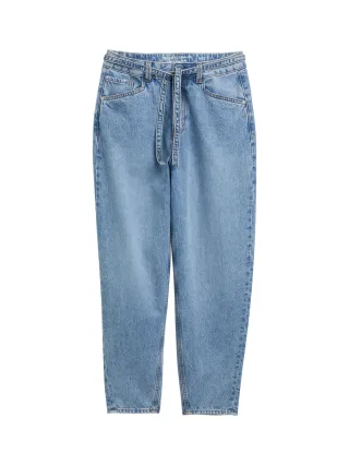 Denim Tom Tailor - TTADEA BARREL Jeans mit Gürtel used mid stone blue denim - Gr. - M