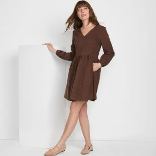 Ausgestelltes Feincordkleid für Damen, Damen, size: regular, Braun, Baumwolle, by Lands' End