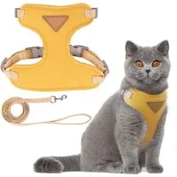 Ledander Katzen-Geschirr, verstellbares Katzegeschirr, Ausbruchsicher Katzengarnitur, Brustgeschirr für Katzen, Kätzchen, Hunde, Katzegeschirr mit Leine