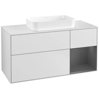 Villeroy und Boch Finion Waschtischunterschrank F711GKMT 120x60,3x50,1cm, Regal rechts Anthracite matt, White matt lacquer
