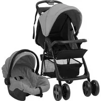 vidaXL Kinder-Buggy 3-in-1 Kinderwagen Hellgrau und Schwarz Stahl