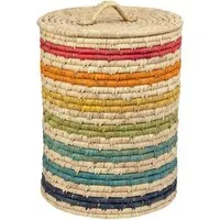 El Puente Wäschekorb Wäschekorb aus Kaisa-Gras mit Regenbogen-Streifen, Handmade, Handmade