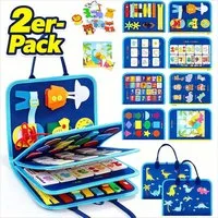 POPOLIC Lernspielzeug Busy Board für Kinder - Activity Board Montessori Spielzeug (Motorik Lernspielzeug Kleinkind Sensorik Spielzeug Quiet Book, 2-St), für 1 2 3 4 5 Jahre Junge und Mädchen