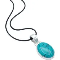 mantraroma Kettenanhänger SAMA oval aus 925 Silber mit Türkis (Kettenanhänger am Baumwollband im Schmuckbeutel), 925 Sterling Silber Kettenanhänger für Damen