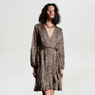Kleid mit Kreuzherzeffekt und Animal-Print