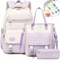 MOPUEA Schulrucksack 3-teiliges Schulrucksack-Set Turnbeutel Mit 6 magnetischen Lesezeichen (Multi-Tasche Schulranzen Rucksack Daypacks Schultaschen-Set Teenager, 3-tlg., Rucksack, Umhängetasche und Federmäppchen)