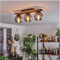 hofstein Deckenleuchte Deckenlampe aus Metall/Holz/Glas in Schwarz/Natur/Rauchfarben, ohne Leuchtmittel, Leuchte mit Schirmen aus Glas (15 cm), 3 x E27