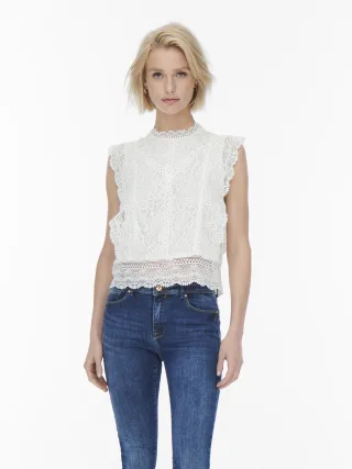 ONLY - ONLKARO S/L LACE TOP NOOS WVN Cloud Dancer - Gr. - XS