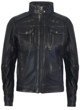 Biker-Motorradjacke aus Leder im Distressed-Look