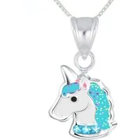 schmuck23 Kette und Anhänger Set Anhänger mit Kette Einhorn 925 Silber Kinder Mädchen Pferd (Halskette mit Anhänger), Silberanhänger Kettenanhänger Kinderschmuck Halskette