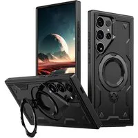 Wigento Handyhülle Für Samsung Galaxy S25 Ultra 5G MagSafe Ringhalter PC Hybrid TPU Hülle, MagSafe, Hybrid, integrierter Ringhalter