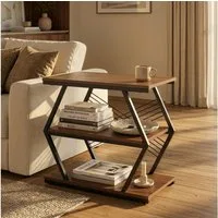 en.casa Beistelltisch, »Nolarg« mit 3 Ablagen 65 x 30 x 61 cm Schwarz/Walnussoptik