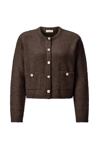 Rich & Royal - Crew-Neck Cardigan Bouclé dark chocolate - Gr. - L