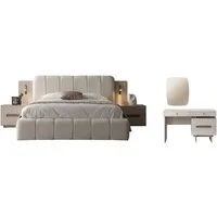 Villa Möbel Schlafzimmer-Set Maldiv, (Schlafzimmer-Set, 4-tlg., Bett mit Kopfteil, 2 Nachttische und Kommode), Bettanlage mit Stoffbezug ruhige Optik pflegeleicht im Alltag