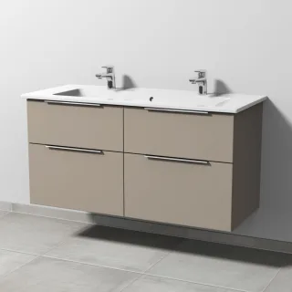 Sanipa 3way Keramik-Set Venticello Keramik-Doppelwaschtisch und Unterbau mit 4 Auszügen, Sandgrau-Ma UF32967