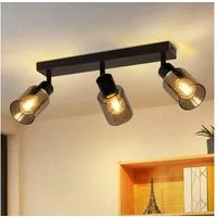 Nettlife Deckenstrahler Schwarz Vintage Glas E14 3 flammig Metall Deckenleuchte Schwenkbar, LED wechselbar, Spotleuchte für Wohnzimmer Flur Küche