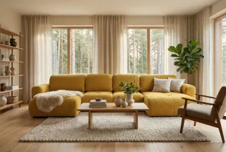 Wohnlandschaft mit Schlaffunktion BRUSK MAX Sofa in Stoff Pop Honiggelb