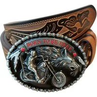 Ware aus aller Welt Ledergürtel Bikergürtel Leder brauner geprägter Herren Gürtel mit Biker Bukle Aus hochwertigem, geprägtem Echtleder gefertigt – robust & langlebig