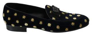 Dolce & Gabbana Blaue Samtkrone Hausschuhe Loafers Schuhe