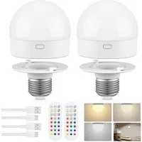 Jibenhome LED Nachtlicht Dimmbar Nachtlampe mit Fernbedienung, Nachttischlampe 3 Farbe/RGB USB, Schranklicht E27 Timer Unterbauleuchte Küche, Akku Aufladbar Batterie