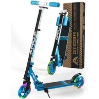 Apollo Cityroller Skyracer LED City Scooter Kinder, Tretroller mit Federung, klappbarer Kinderroller, höhenverstellbar